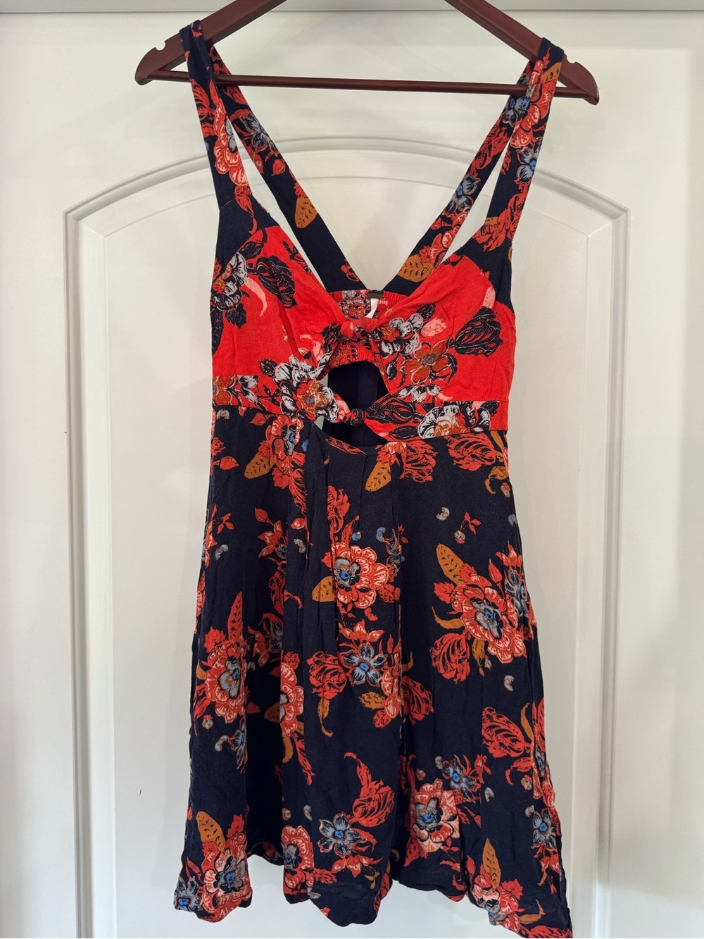 Free People Navy and Red Floral Cutout Mini Dress